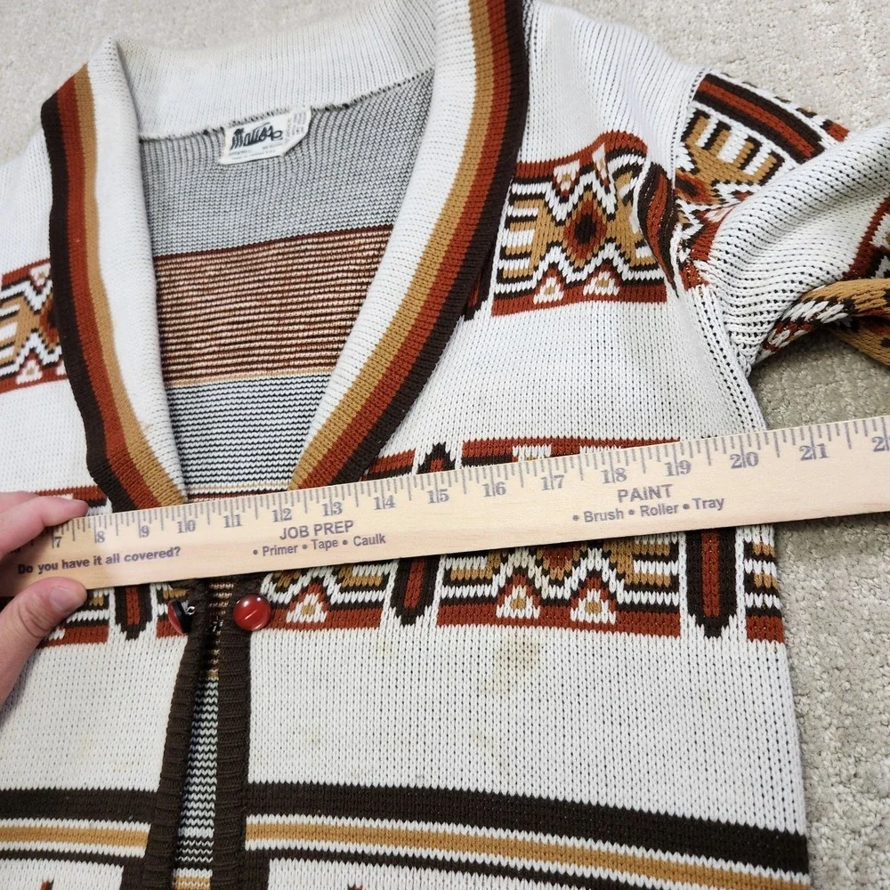 Vintage 70s‎ Aztec Cardigan Sweater Women Medium Shawl Collar Chunky Knit Navajo